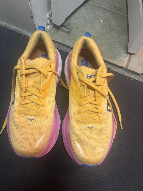 Hoka Shoes - Hoka women’s  Yellow Sneakers with Pink Midsole
